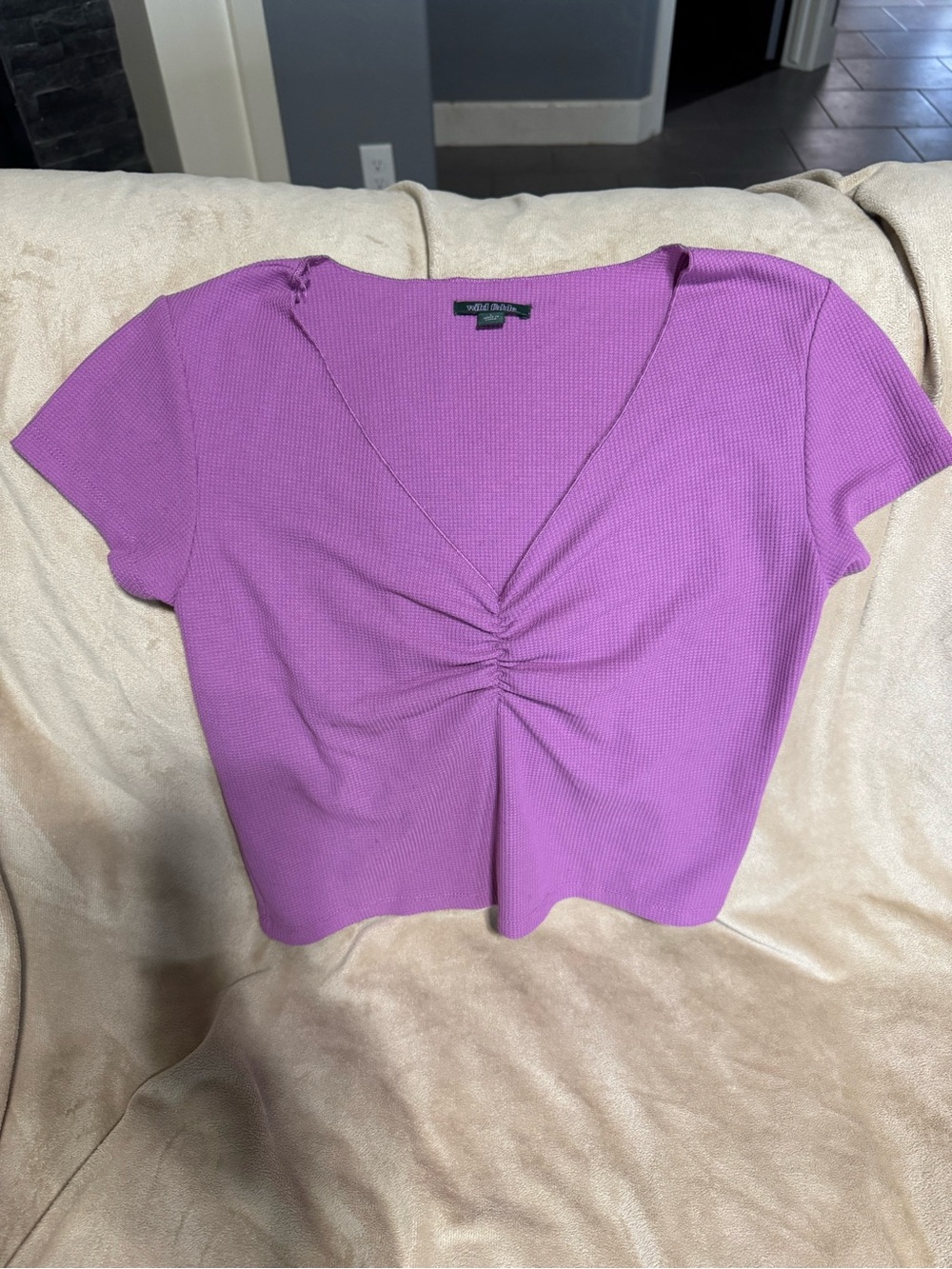 wild fable Purple Ruched V-Neck Crop Top